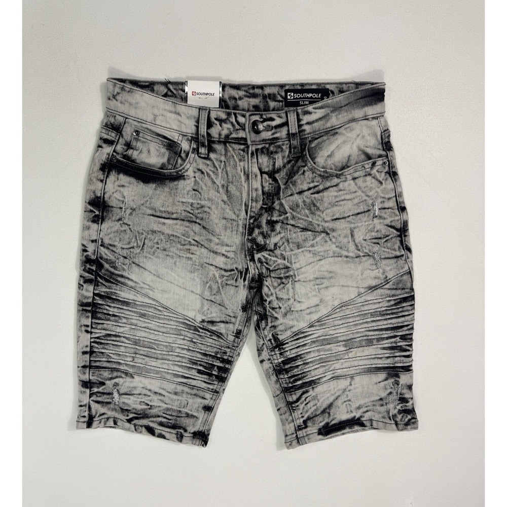 Southpole Jean Shorts Mens 30 Black White Acid Wash Slim Biker Grunge Skater NWT